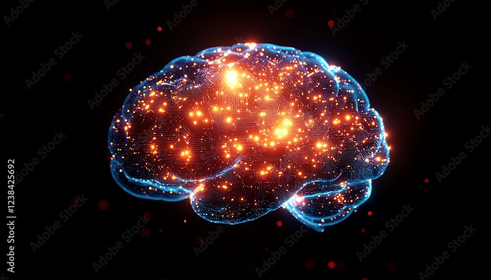 A digital brain with glowing circuit patterns, representing the fusion of human intelligence and technological innovation A digital brain with glowing circuit patterns, representing the fusion of human intelligence and technological innovation