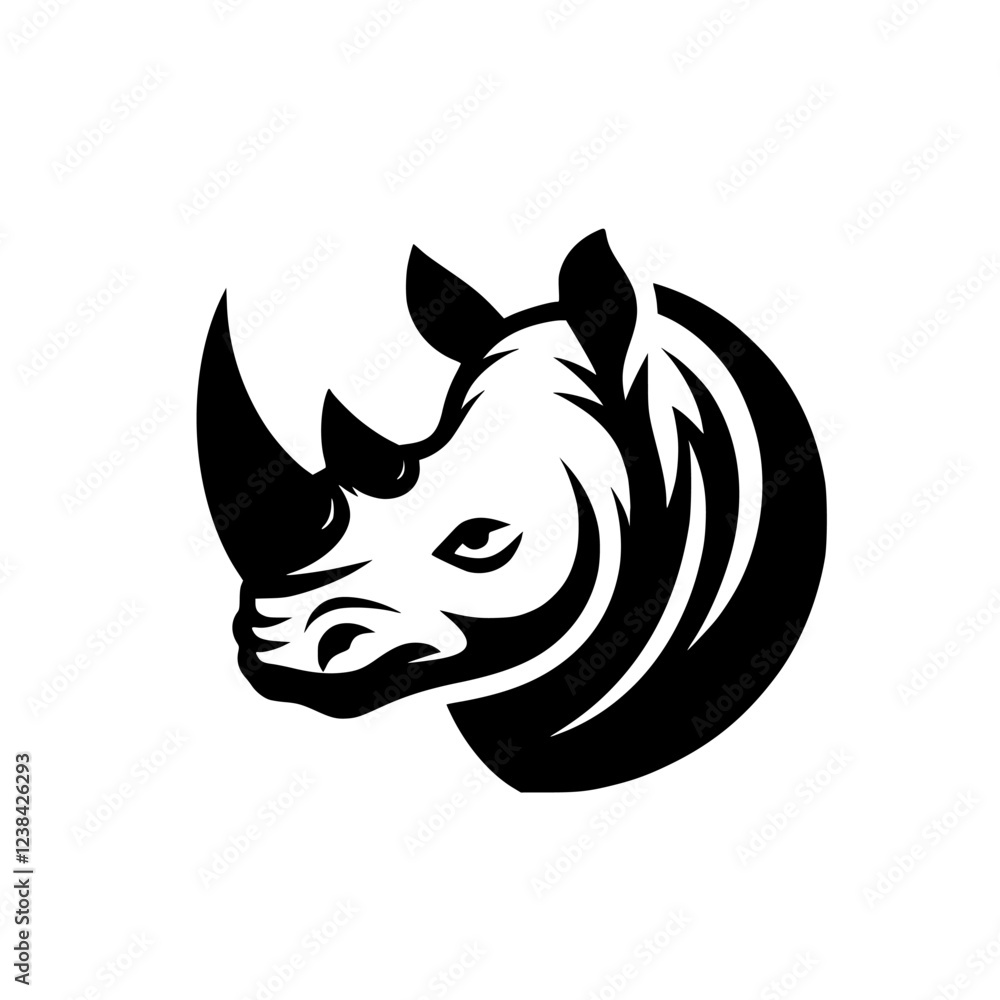 Majestic Rhino Head: A Powerful Black and White Vector Illustration Majestic Rhino Head: A Powerful Black and White Vector Illustration