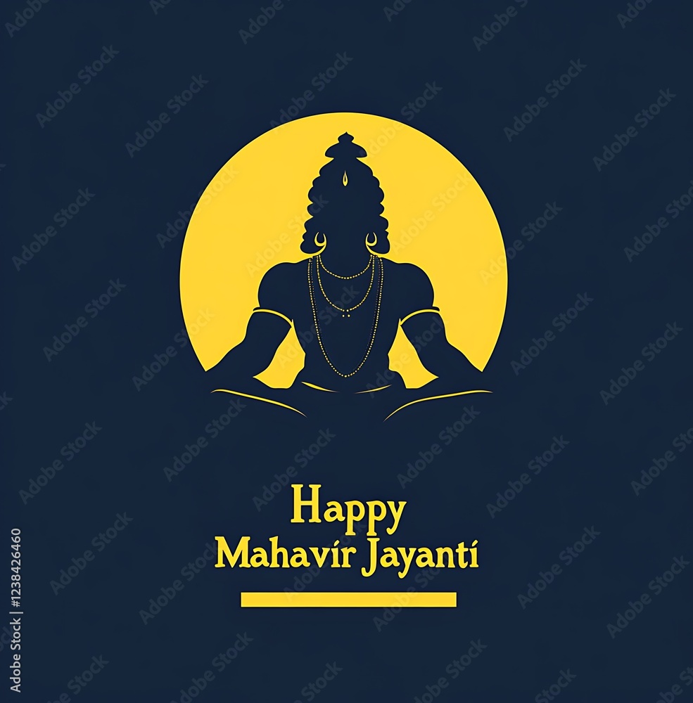 Obraz premium Happy mahavir jayanti poster with mahavir silhouette