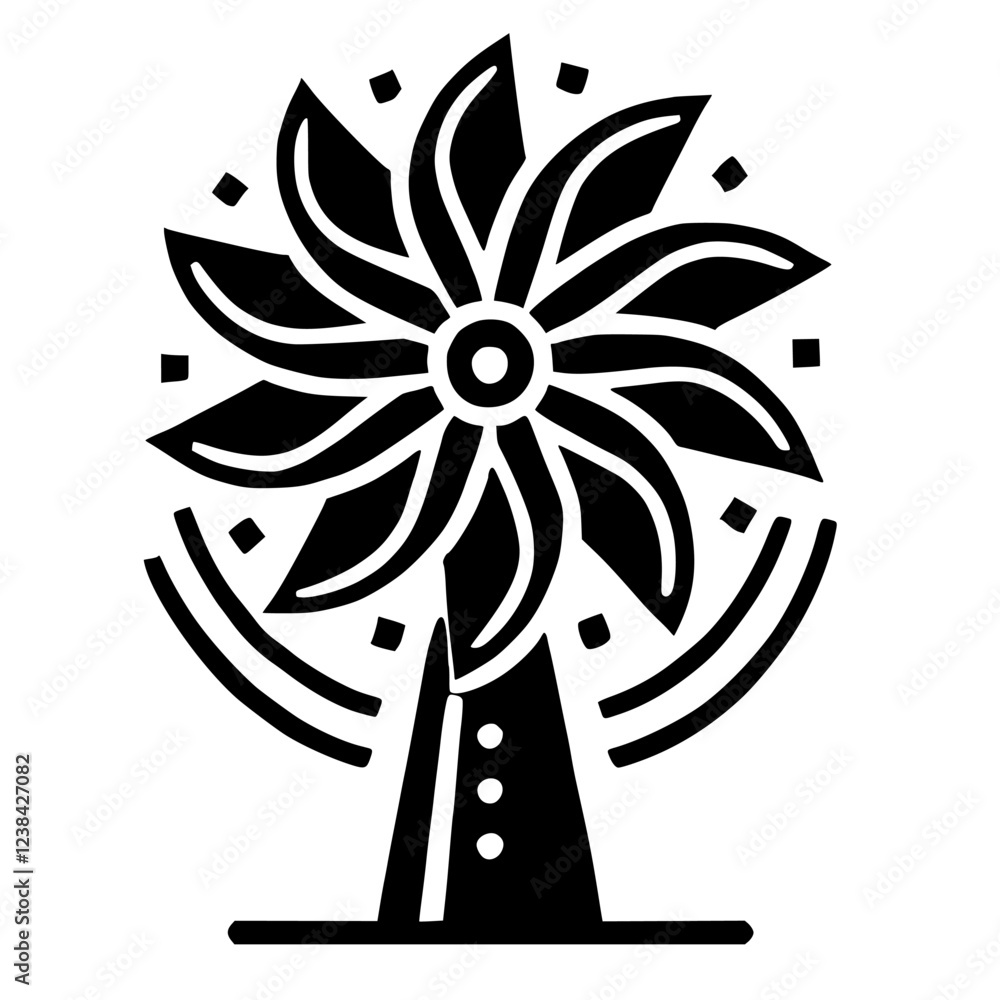 Abstract Windmill: Clean Energy Symbol. Black and white geometric design representing renewable power, sustainability, and environmental conservation. Perfect for eco-conscious projects. Abstract Windmill: Clean Energy Symbol. Black and white geometric design representing renewable power, sustainability, and environmental conservation. Perfect for eco-conscious projects.