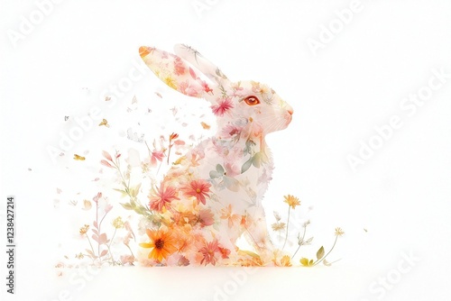 Obraz na płótnie Floral bunny with pastel blooms and flowing petals w salonie