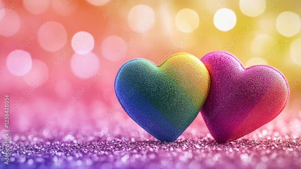 Fototapeta premium Gay love concept wedding romance valentines day rainbow colorful hearts background wallpaper