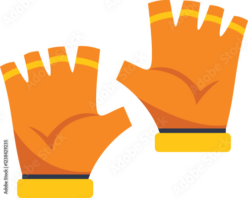 Orange fingerless gloves with yellow details, providing hand protection and grip for various activities