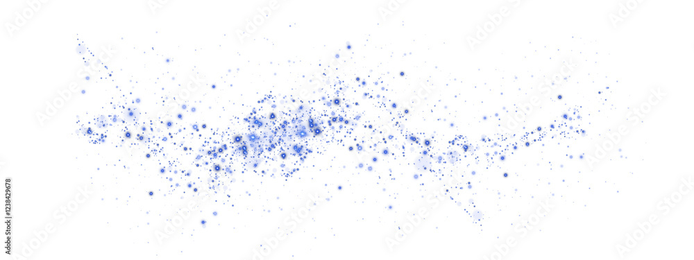 Obraz premium Blue sparks of dust and blue stars shine with special light. Christmas light effect. Blue sparkling particles of magic dust. PNG.