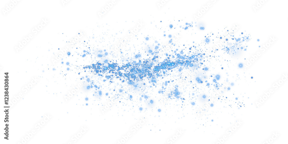 Blue sparks of dust and blue stars shine with special light. Christmas light effect. Blue sparkling particles of magic dust. PNG.