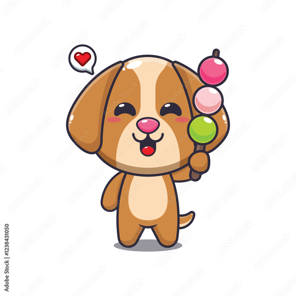 Fototapeta premium dog mascot cartoon character vector illustration eating dango.