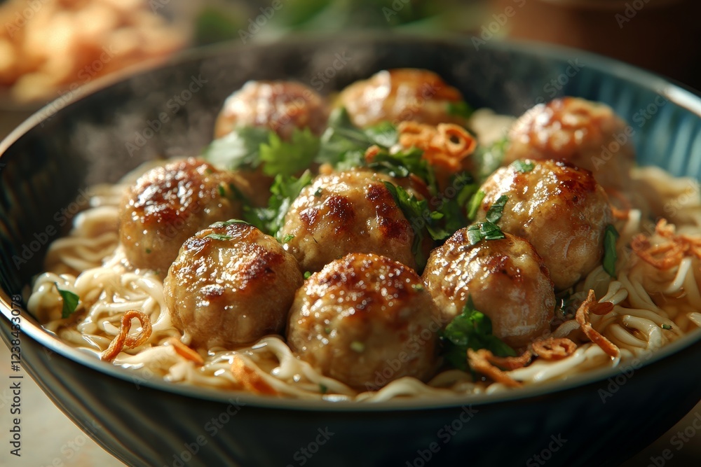 Steaming meatball noodle soup, close-up (11) Steaming meatball noodle soup, close-up (11)