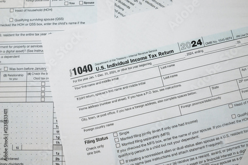 us tax forms 1040. 2024 year, business tax time concept.