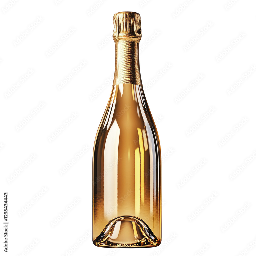 Gold Champagne Bottle With Elegant Design isolated on white background. Gold Champagne Bottle With Elegant Design isolated on white background.