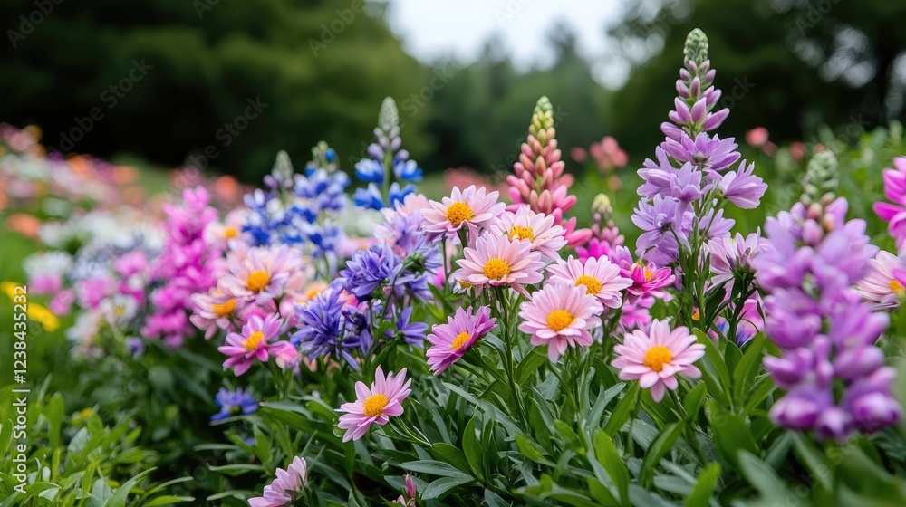 Obraz premium Colorful wildflowers bloom in garden, blurred background, nature photography, ideal for greeting cards