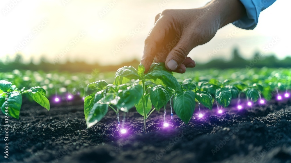 Enhancing plant growth with innovative agricultural techniques in a vibrant field Enhancing plant growth with innovative agricultural techniques in a vibrant field