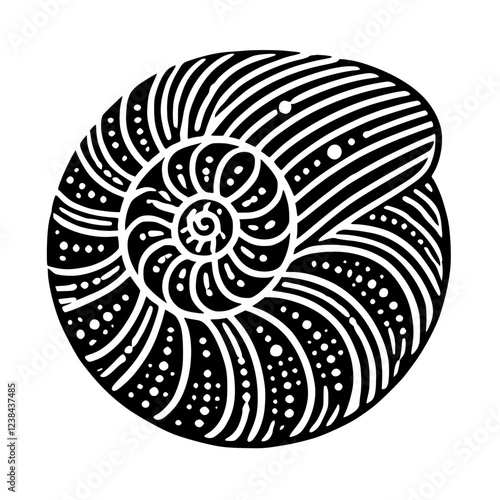 Nautilus Shell: Black and White Spiral Pattern, Ocean Nature, Marine Life, Abstract Art Graphic Design