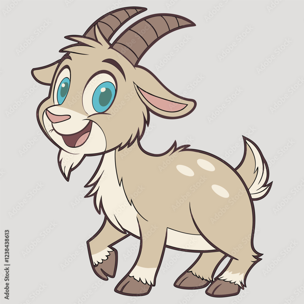 Cute Cartoon Goat Illustration with Happy Expression. Cute Cartoon Goat Illustration with Happy Expression.