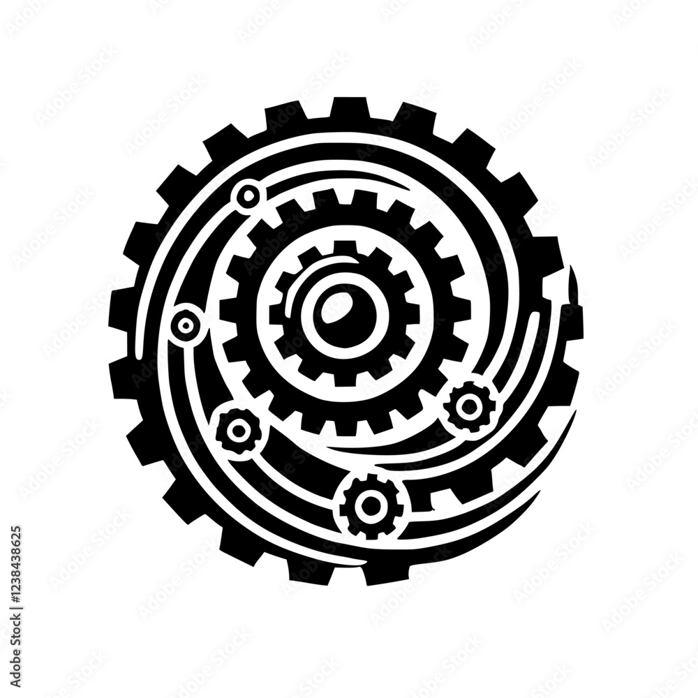 Abstract Gear Pattern: Black and White Circular Mechanical Design. Perfect for industrial, technology, or engineering projects. A minimalist geometric art piece. Abstract Gear Pattern: Black and White Circular Mechanical Design. Perfect for industrial, technology, or engineering projects. A minimalist geometric art piece.