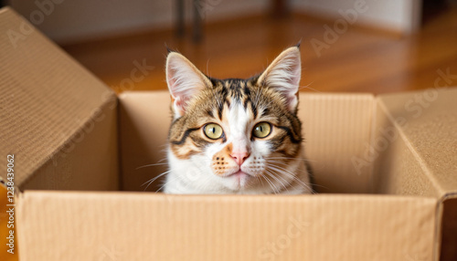 Wallpaper Mural Curious cat peeking from cardboard box, playful exploration Torontodigital.ca