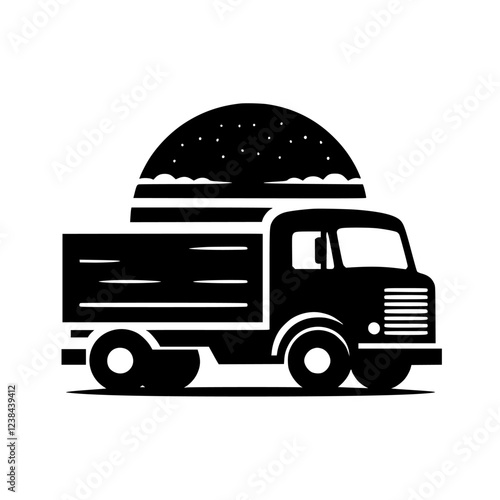 Burger Delivery Truck: Fast Food Transport, Restaurant Service, Catering, Meal Delivery, Drive-Thru, Eat, Simple Icon Graphic Design