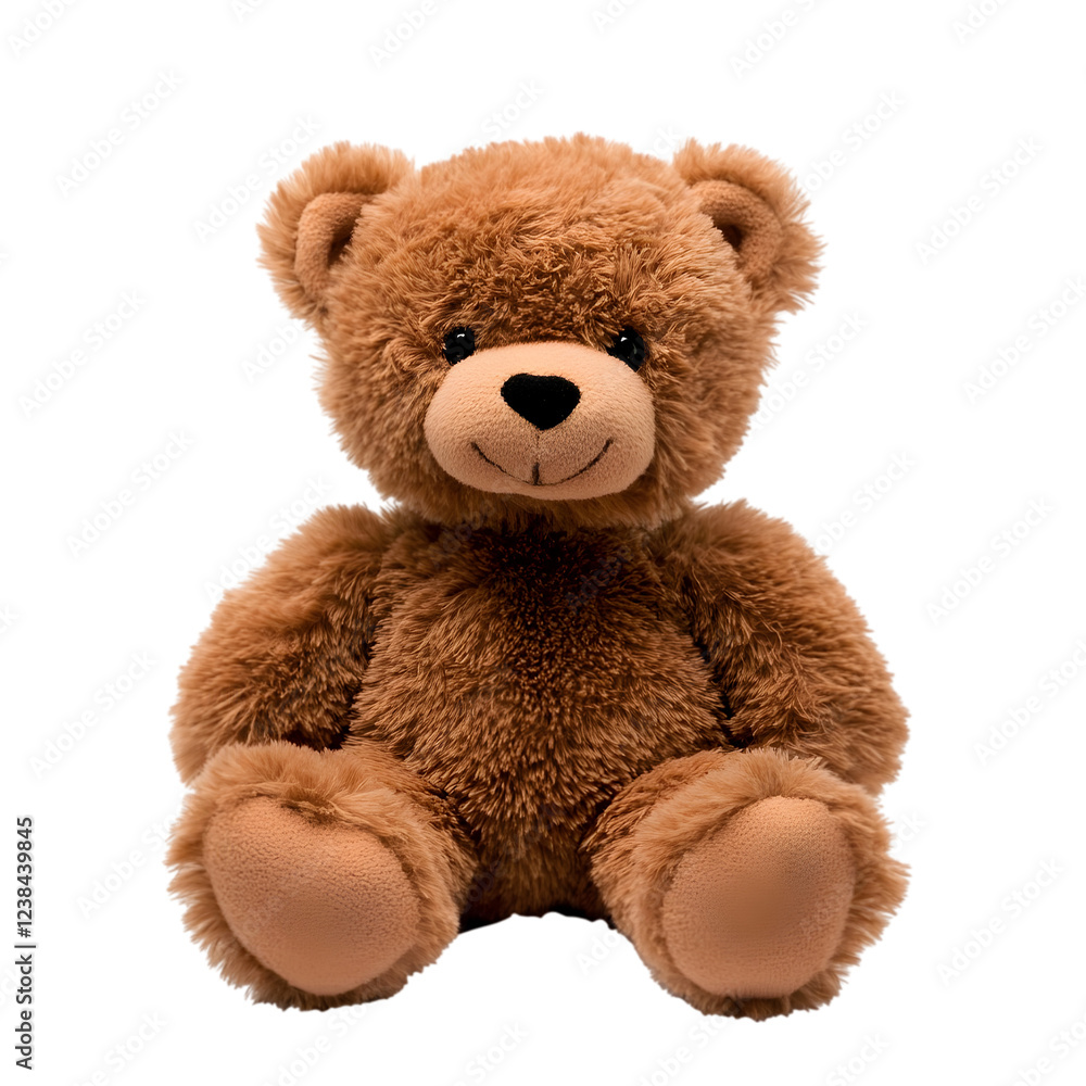 Fototapeta premium A fluffy brown teddy bear with soft fur, sitting upright on a white background. Transparent background