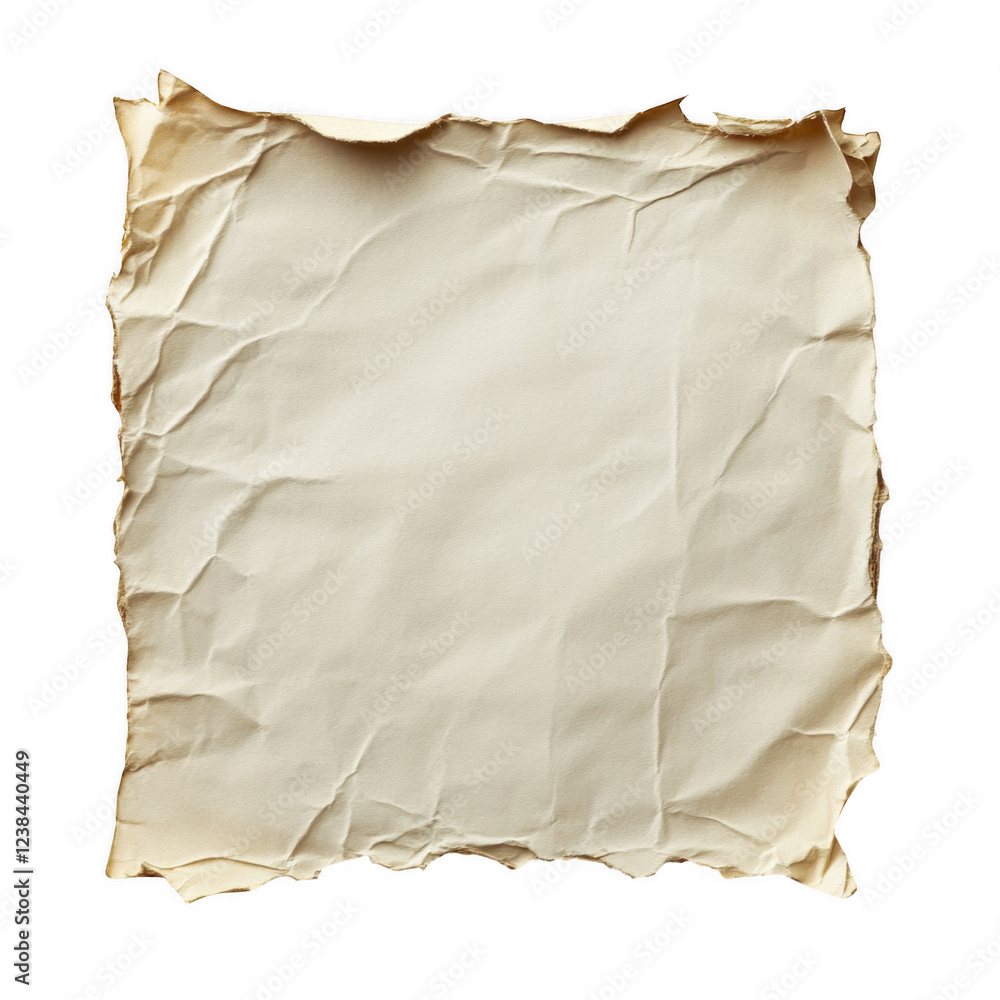 Obraz premium Crumpled beige paper on a transparent background for creative designs and art projects