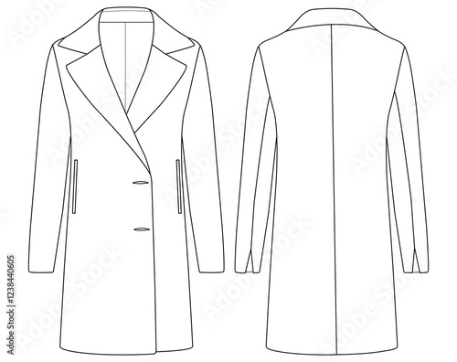Women long blazer front and back Vector illustration