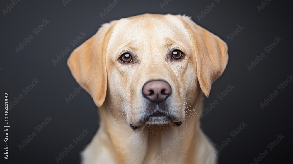 Yellow Labrador Retriever portrait, studio shot, dark background, pet photography Yellow Labrador Retriever portrait, studio shot, dark background, pet photography