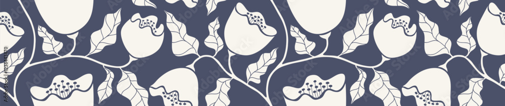 Obraz premium Abstract shape flower organic seamless pattern. black floral geometric pattern on white background. flower pattern.