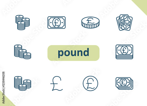 Pound icons. Money, currency, pound sterling, cash, payment, investment, savings vector icon set