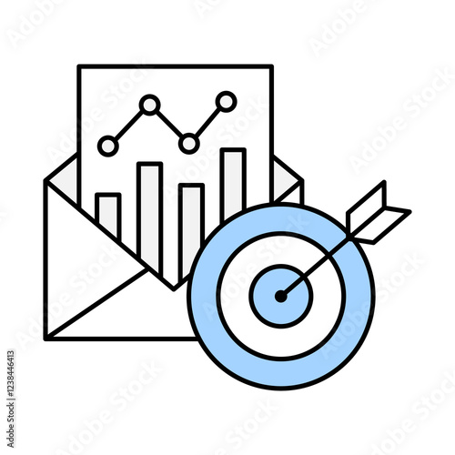 Email Marketing icon.  Envelope with Target and Chart Icon Representing Promotional Email Campaigns for Customer Engagement photo