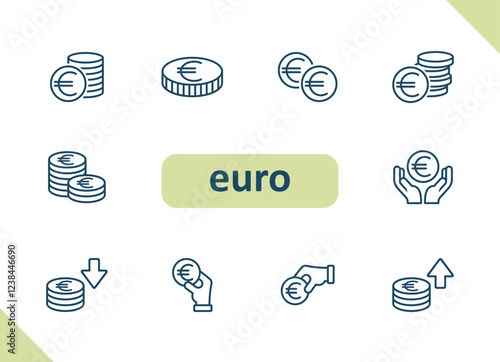 Euro icons. Coin, coins, cash, money, currency, payment, investment, savings vector icon set
