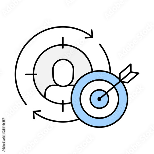Retargeting Campaigns icon.  Target with Arrows Icon Representing Re-engagement with Previous Website Visitors and Customers. Vector illustration.
