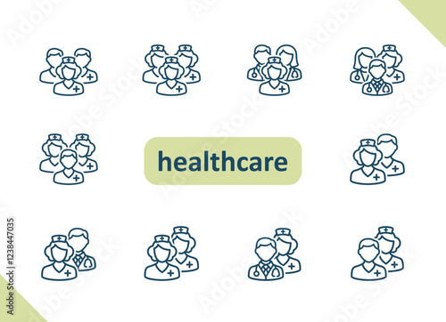 Healthcare people icons. Health care, staff, doctor, patient, nurse, pharmacist, dentist vector icon set