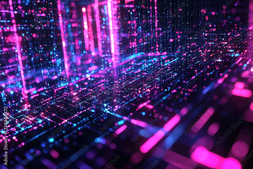 Futuristic cyber city with glowing data streams and neon pink lights, digital metropolis Futuristic cyber city with glowing data streams and neon pink lights, digital metropolis