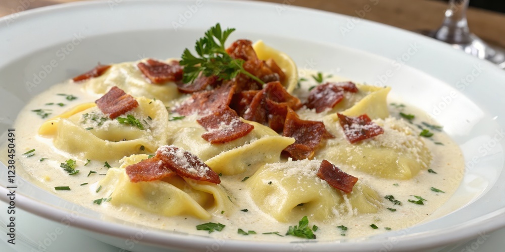 Creamy pasta dish with crispy bacon and parmesan Creamy pasta dish with crispy bacon and parmesan