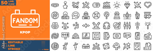 Kpop Line Editable Icons set. Vector illustration in modern thin line style of kpop icons: love, korean, music, etc