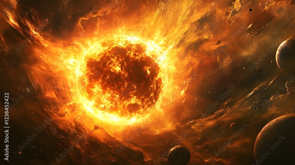 Fototapeta premium Fiery Cosmic Explosion A Dramatic Celestial Supernova Erupting in the Depths of the Universe Showcasing the Powerful and Nature of Stellar Formation and Destruction in the Cosmos