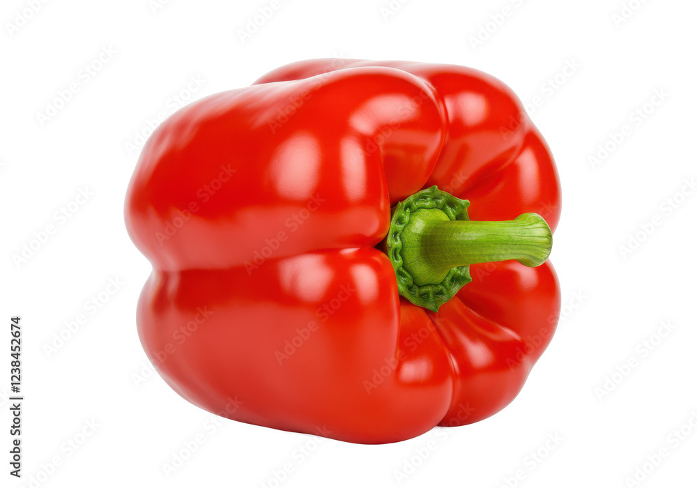 Red bell pepper with a green stem, isolated on white background Red bell pepper with a green stem, isolated on white background