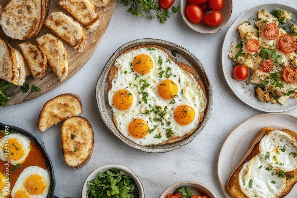 Delicious Morning Spread with Fried Eggs and Toast Delicious Morning Spread with Fried Eggs and Toast