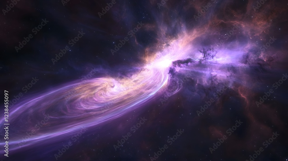 Obraz premium Mesmerizing Cosmic Swirl Vibrant Interstellar Nebula Painting Showcasing Astral Phenomena of Glowing Plasma Radiation and Celestial Matter in a Captivating Abstract