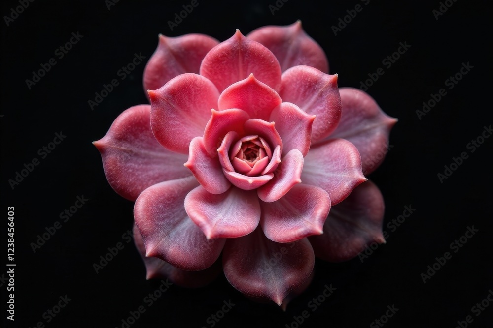 Symmetrical succulent, close-up black background, design, close-up, plant photography Symmetrical succulent, close-up black background, design, close-up, plant photography