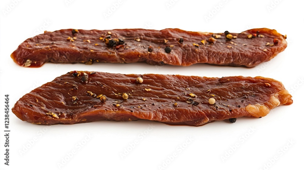 Raw Marinated Beef Strips Ready for Cooking on White Background Raw Marinated Beef Strips Ready for Cooking on White Background