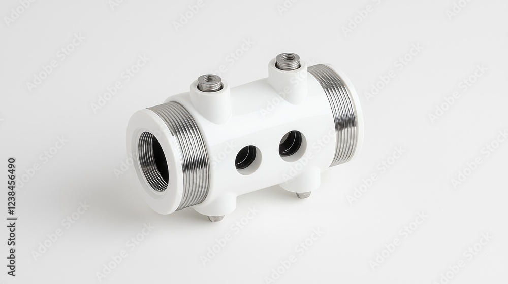 White industrial part, studio shot, clean background, engineering component White industrial part, studio shot, clean background, engineering component