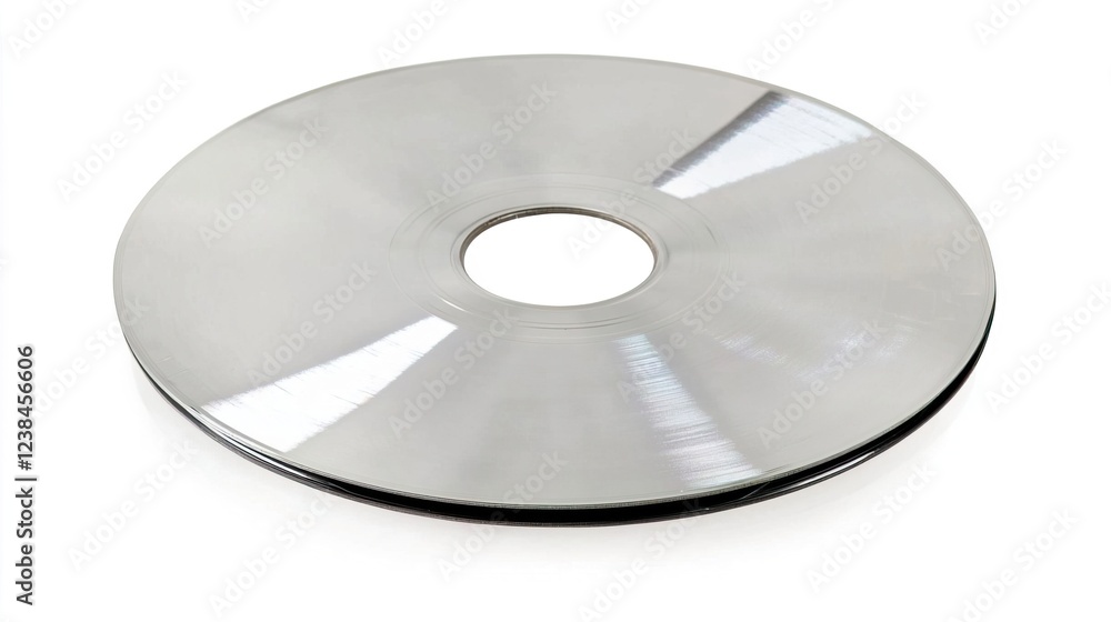 Reflective Silver Disc on White Background with Circular Cutout Reflective Silver Disc on White Background with Circular Cutout