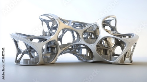 This abstract modular architecture 3D illustration showcases a complex and geometric design, characterized by its interlocking and configurable components photo