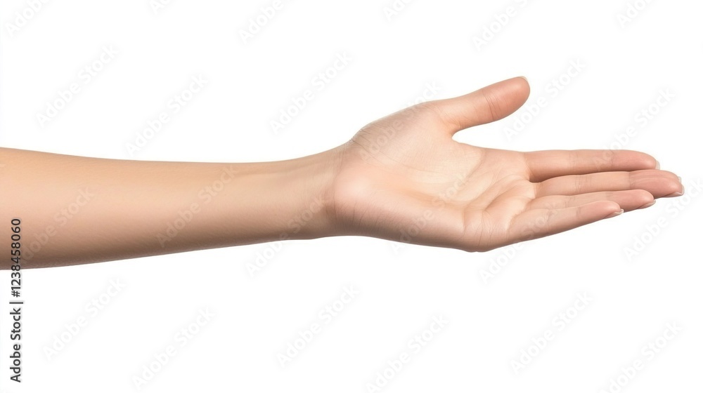 Open Hand Gesture with Palm Facing Up on White Background Open Hand Gesture with Palm Facing Up on White Background