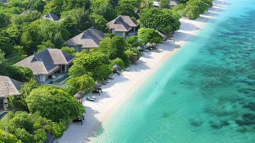 Fototapeta Naklejka Na Ścianę i Meble -  Stunning aerial perspective of maldives beach showcasing turquoise waters and white sands