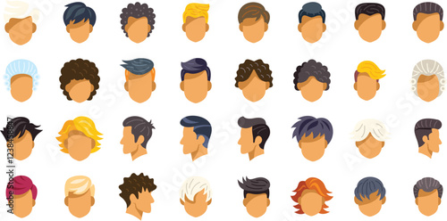 Diverse collection of male hairstyles, showcasing a variety of modern and classic looks