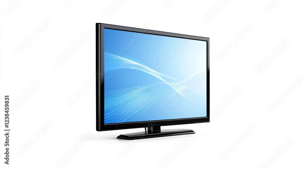 Modern Flat Screen Television Displaying Blue Abstract Background Modern Flat Screen Television Displaying Blue Abstract Background