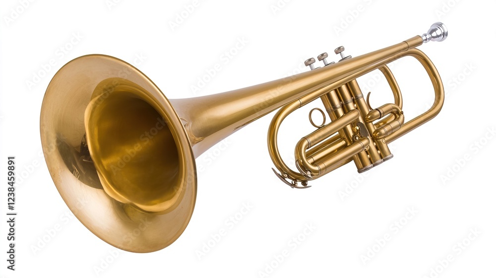 Naklejka premium Close-up View of a Brass Trumpet on a White Background