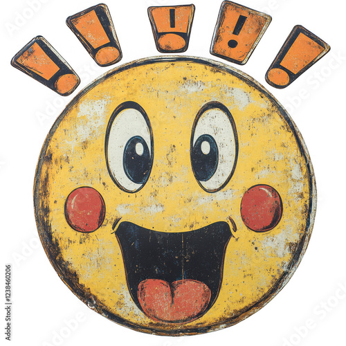 Smiling character with exclamation marks on a transparent background for playful designs