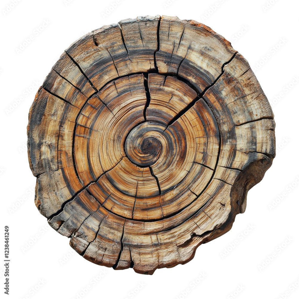 Obraz premium Detailed Cross Section of a Weathered Tree Stump with Cracks