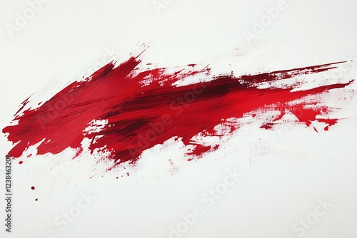 赤いペイントブラシストロークと力強いインクの飛沫が特徴の抽象アート | Abstract red paintbrush stroke with bold ink splatters